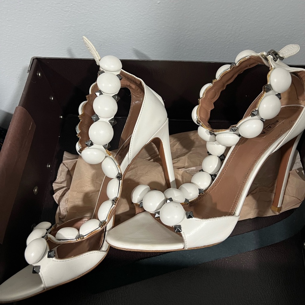 Alaia White Beaded Women's Heels